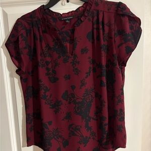 41 Hawthorn Burgundy and Black Floral Blouse